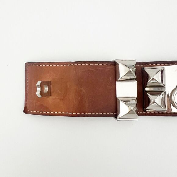 Hermès Collier De Chien CDC Bracelet Leather Brown Palladium Sz Small T1 Barenia - Picture 8 of 16
